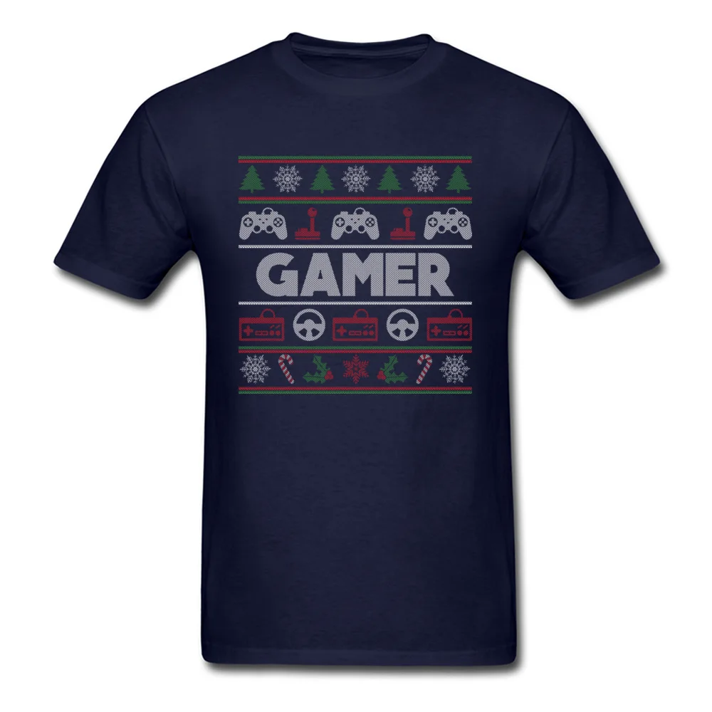 Gamer Ugly Christmas Sweater Tops Shirt 2018 Newest Crewneck Casual Short Sleeve 100% Cotton Men T-shirts Casual Tee Shirts Gamer Ugly Christmas Sweater navy