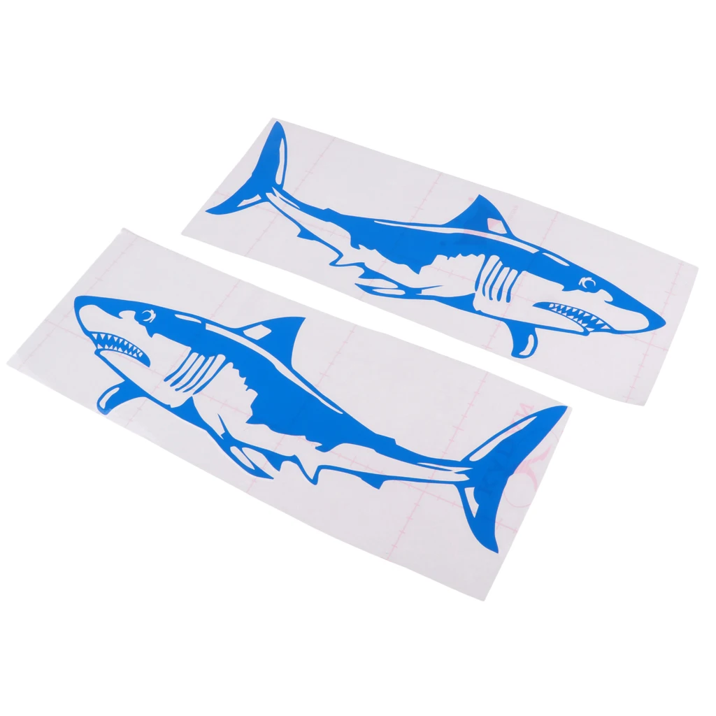 1 Pair Large Durable PVC Shark Sticker Funny Decals for Kayak Fishing Ocean Boat Canoe Dinghy Raft DIY Accessories