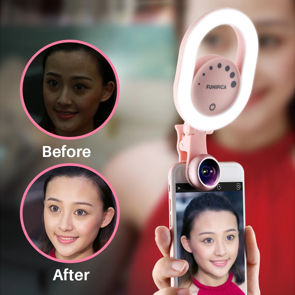 Ulanzi Selfie Ring Light Celular Photography USB Rechargeable Wide Angle Lens for iPhone 8 Smartphone Youtube Live Streaming