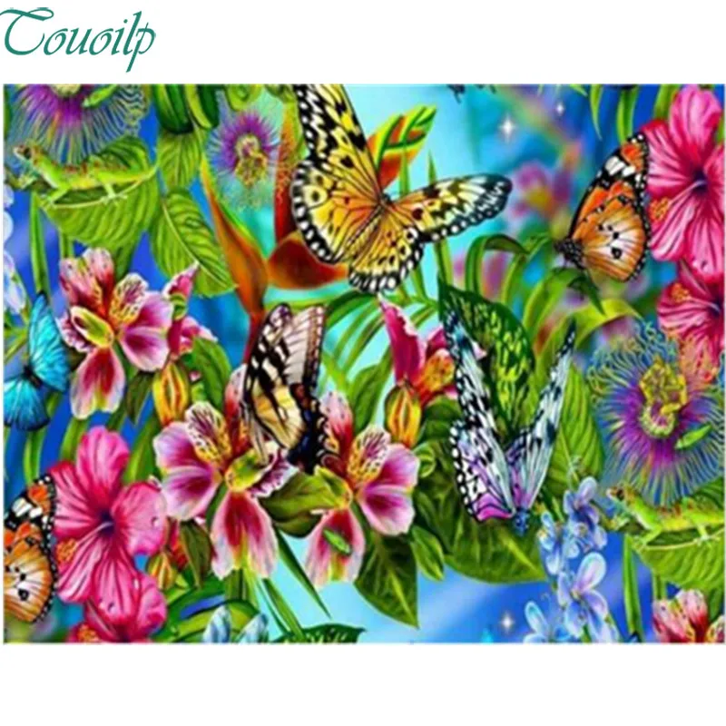 

Touoilp 5D Diamond Embroidery Butterflies Colorful Pictures of Rhinestones Rhombic Dimond Painting Cross Stitch Animals Beadwork