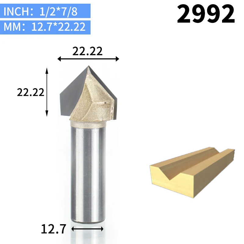 HUHAO 1 шт. 1/" хвостовик двойной фреза для отделки кромки биты для дерева 90 градусов V тип долбежный резак Вольфрам деревообрабатывающий резной инструмент - Длина режущей кромки: 2992