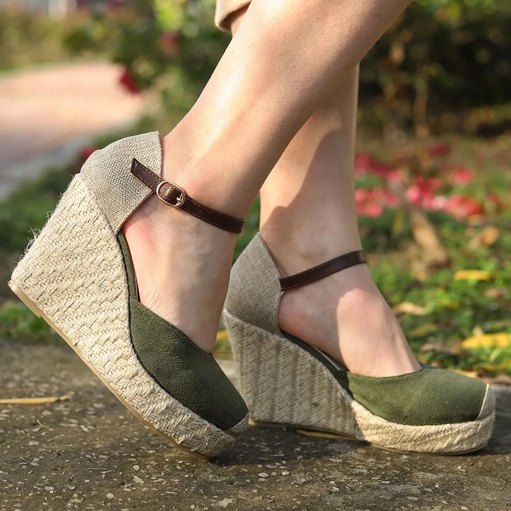 Г., летние босоножки женские модные уличные сандалии из флока на высокой танкетке повседневная обувь с круглым носком, женская обувь, ete, F763