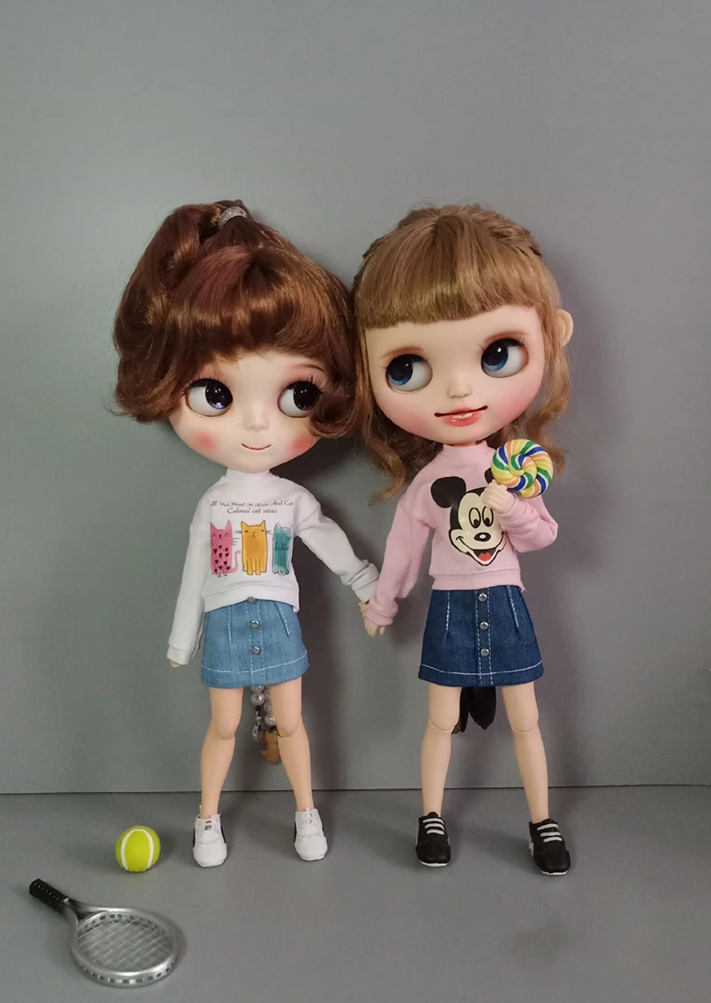 

Blyth Dolls Clothing Cute Casual Long T-shirt A-line Denim Short Skirt for Azone licca 1/6 Dolls accessories clothes for dolls