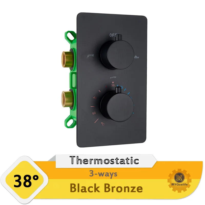 Матовый черный термостатический смесительный клапан с двойной ручкой 2-3 способа душевой регулирующий клапан настенный душевой клапан скрытый встроенный ящик - Цвет: Black Bronze 3-ways
