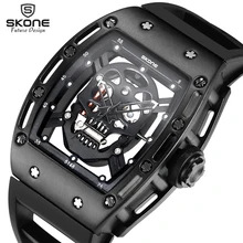 2017 SKONE Pirate Skull Mens Fashion Skeleton Luminous Quartz Watches with Silicone Strap Military Wristwatch relogio