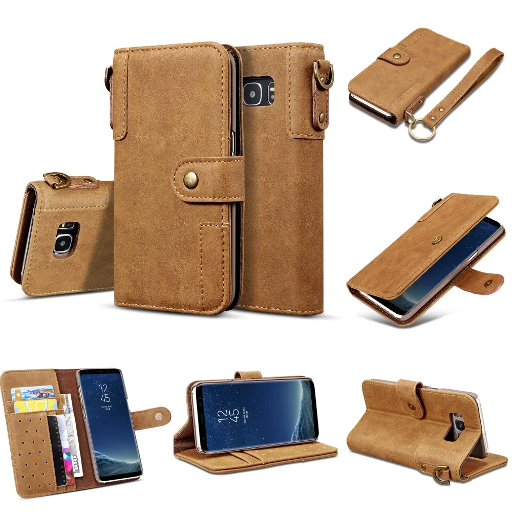 

Cowhide Genuine Leather Wallet Case Vintage For Samsung Galaxy S8 S8+ Plus Wallet Cover Kickstand With Card Slot Money Pocket