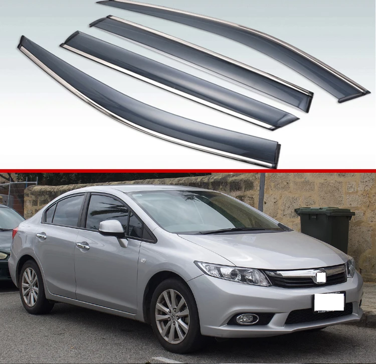 Для девятое поколение HODNA Civic Sedan 2012- пластиковый внешний козырек вентиляционные Шторы окно Защита от солнца и дождя дефлектор 4 шт