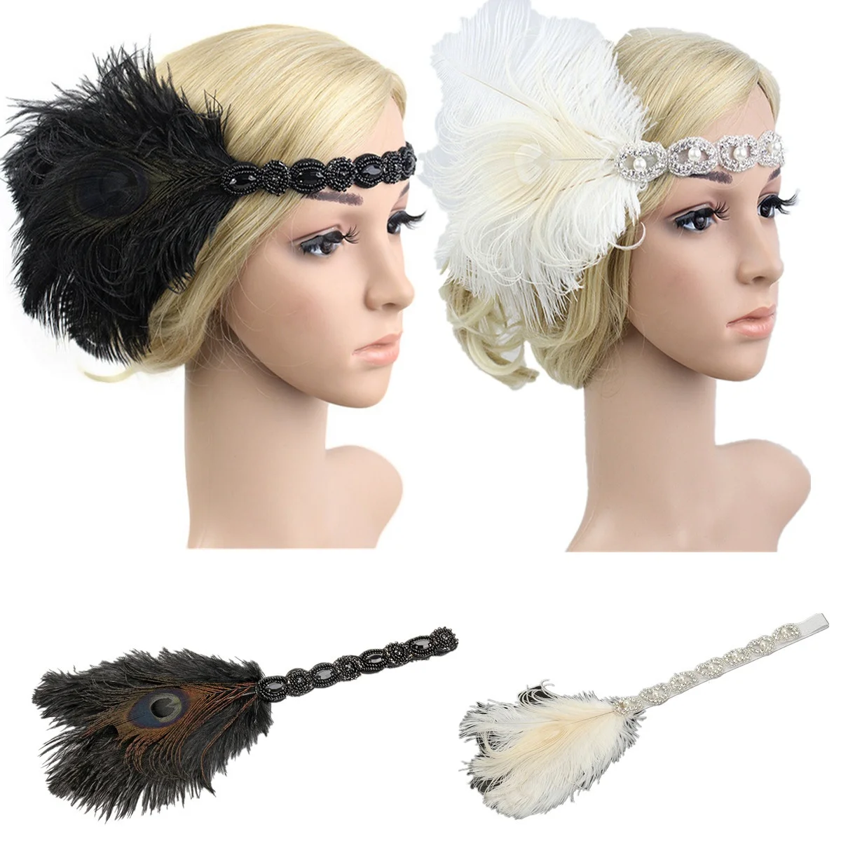 Us 7 81 Aliexpress Com Buy New Retro Artificial 1920s Crystal Headband Feather 20 S Bridal Great Gatsby Flapper Gangster Headpiece Party Headwear