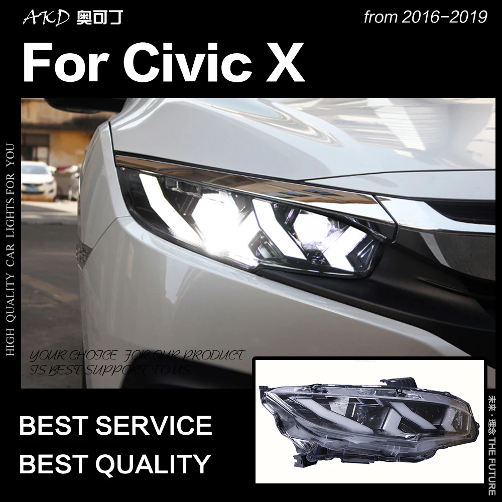 AKD Автомобиль Стайлинг для Civic X Фары- Civic светодиодный фонарь DRL все светодиодный дальнего света низкая головка луча лампы аксессуары