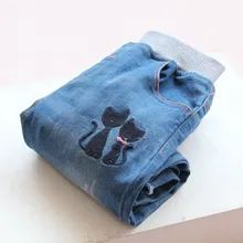 Y31348839 Détail 2017 Printemps Mode Fille Jeans Solide Broderie Chats Fille Maigre Pantalon Denim Fille Vêtements Lolita