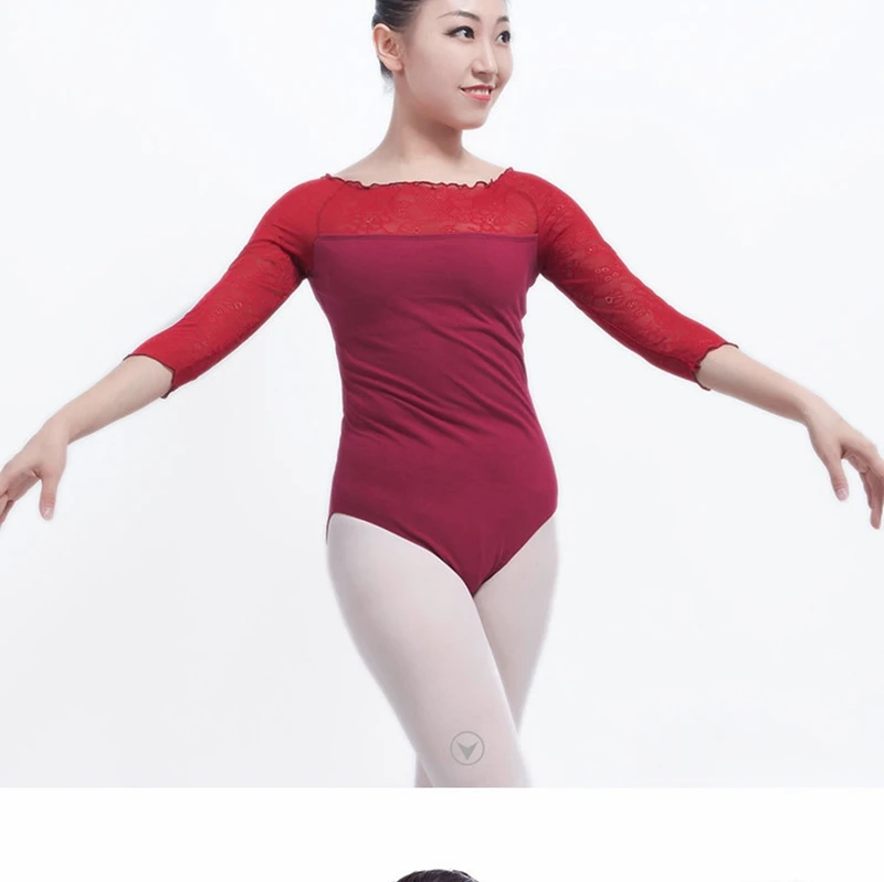 Кружевная одежда для балета с рукавами 3/4, распродажа, женская одежда для гимнастики, танцев, трико, Одежда для танцев CS0192