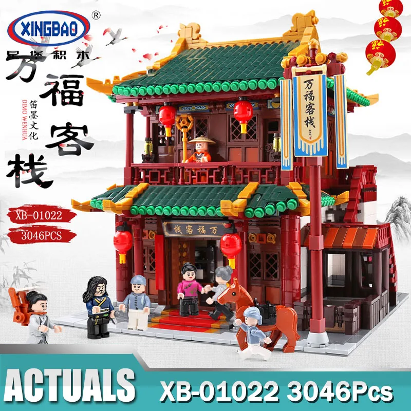 

XINGBAO 01022 3046Pcs Chinese Building Series The Wanfu Inn Set Building Blocks Bricks Compatible Legoed Kids Toy Birthday Gifts