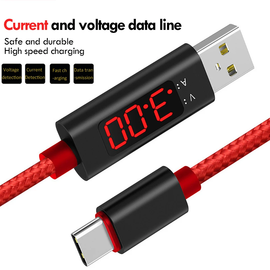 USB Type C Charging Cable With LED Display For SamSung Gaxaly S8 Plus Fast Charge For Xiaomi Mi6 Huawei P9 Charger Cables (1)