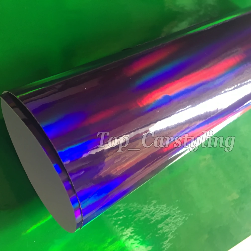 

1.52x20m/roll Purple Holographic Foil Chrome Car Wrap for full car body wrap with Bubble Free Rainbow Laser Plating vinyl sheet