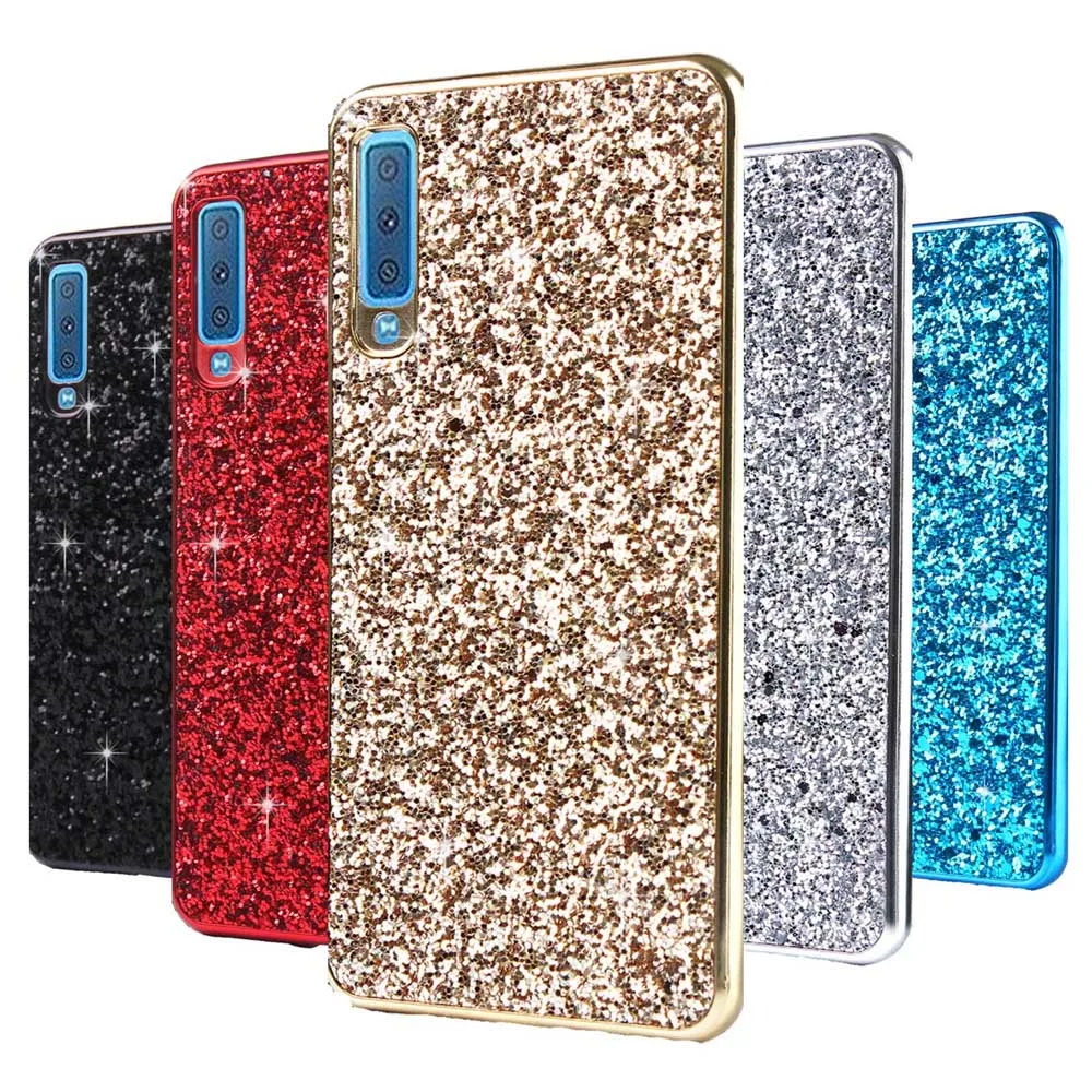 

Case on For Samsung Galaxy A7 2018 Case Fashion Electroplated Flash Powder Sequin TPU Phone Cover For Samsung A72018 A750 Capas
