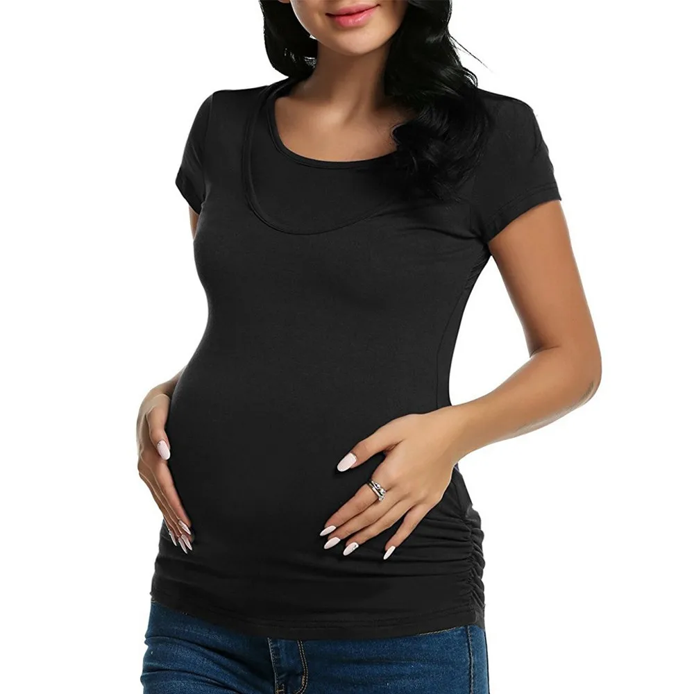 Мягкие удобные Для женщин Одежда для беременных свободные кормящих Обёрточная бумага Топ Кепки одноцветное Цвет рукавов двойной Слои