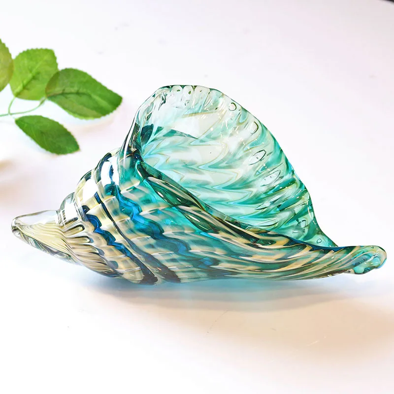 Hand Blown Glass Murano Art Style Seashell Conch Sculpture Ocean Multi-color