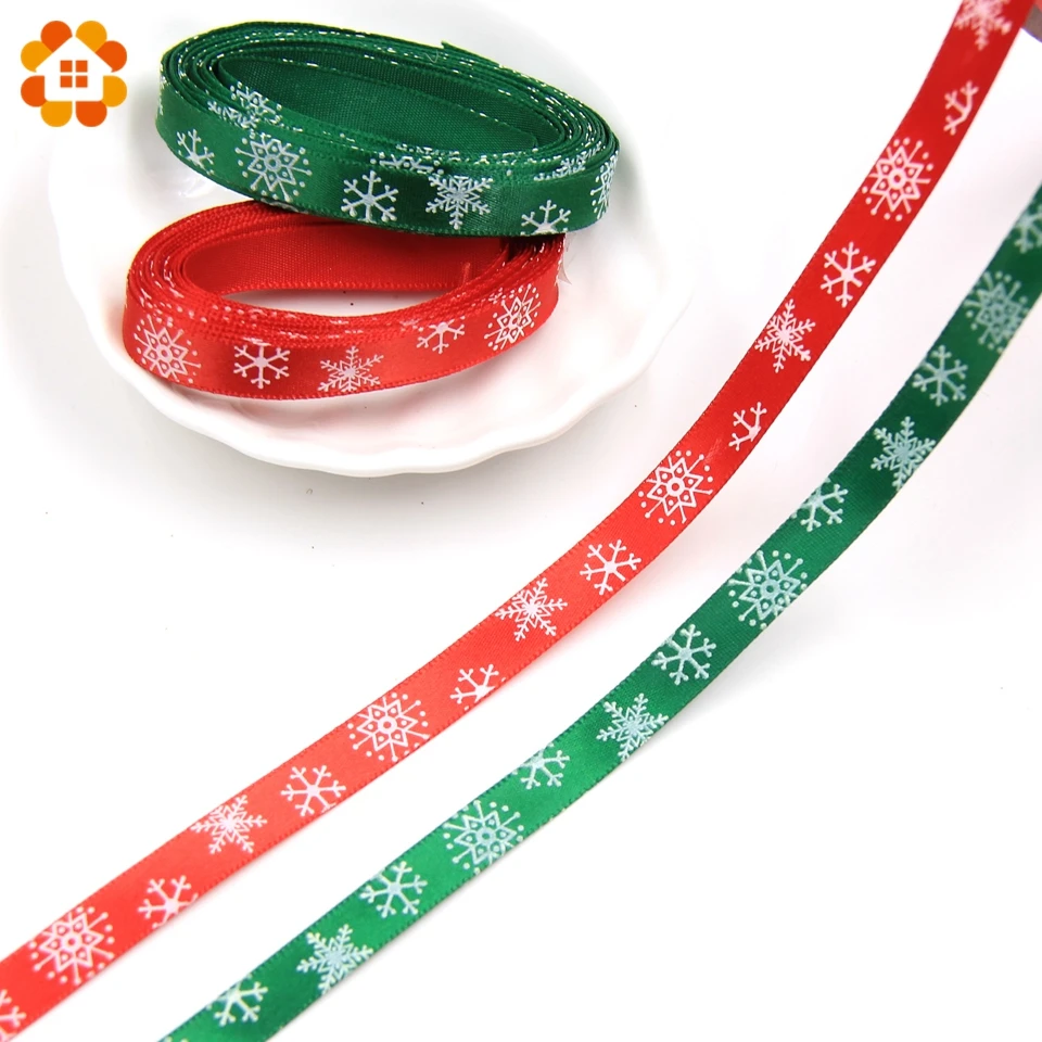 10 ярдов 9 мм Рождественская лента снежинки печатные ленты для украшения атласная лента сделай сам Ремесло подарки украшения для рождественской вечеринки