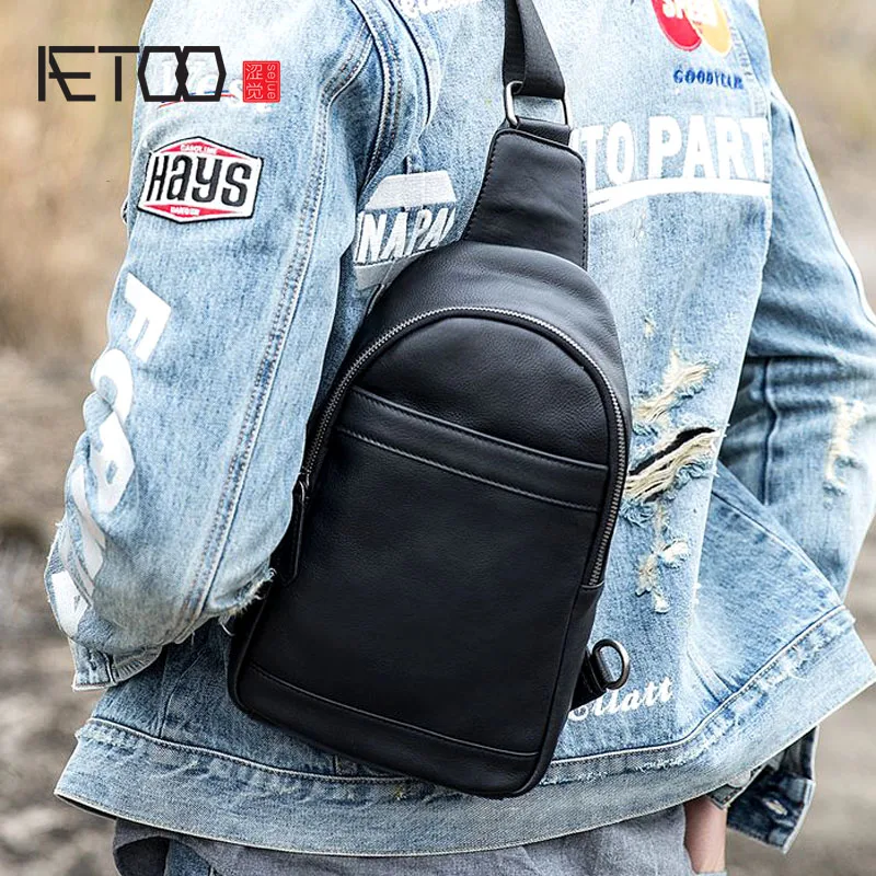 AETOO New Men's Bags Men's  Chest Bag Designer Messenger bag Leather Shoulder Bags Diagonal Package 2019 new Back Pack Travel