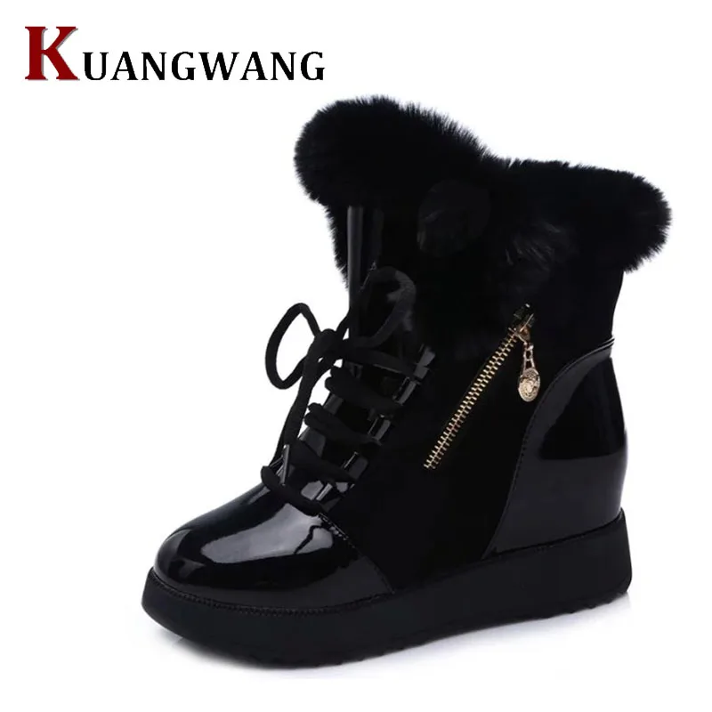 

Brand Women's Pu Leather Shoes Thick Fur Fashion Snow Boots 2017 New Winter Cotton Warm Shoes For Women Ankle Boots