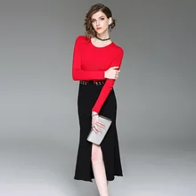 2017 new brand runway top quality women autumn fashion knitting package hip dress brief empire full slim party mermaid dress