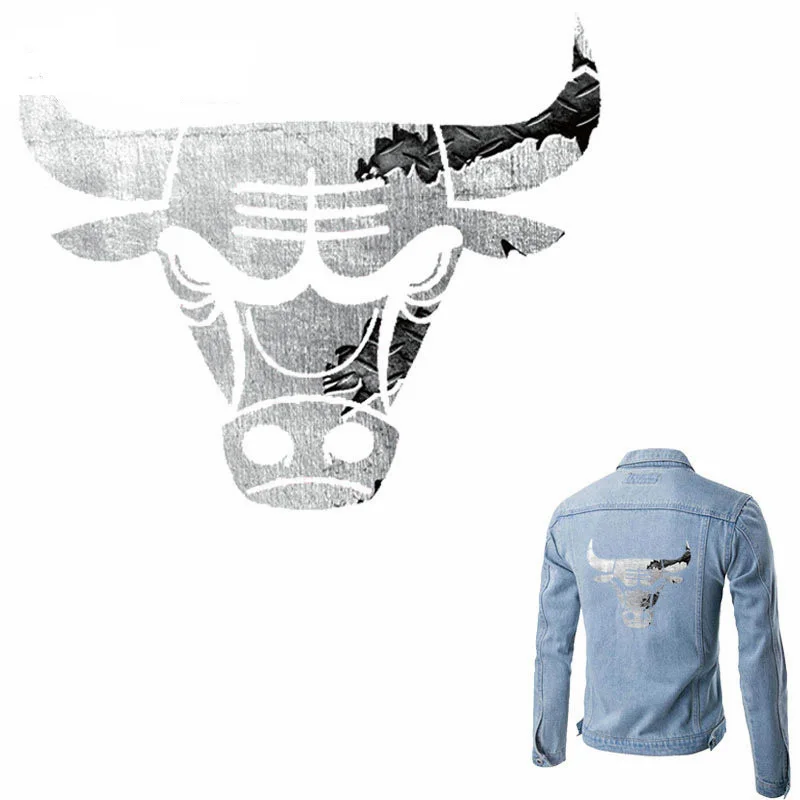 

Grey Bulls Patch 22*19cm Iron On Patches A-level Washable Patches For Clothing Jeans Heat Transfer Easy By Household Irons