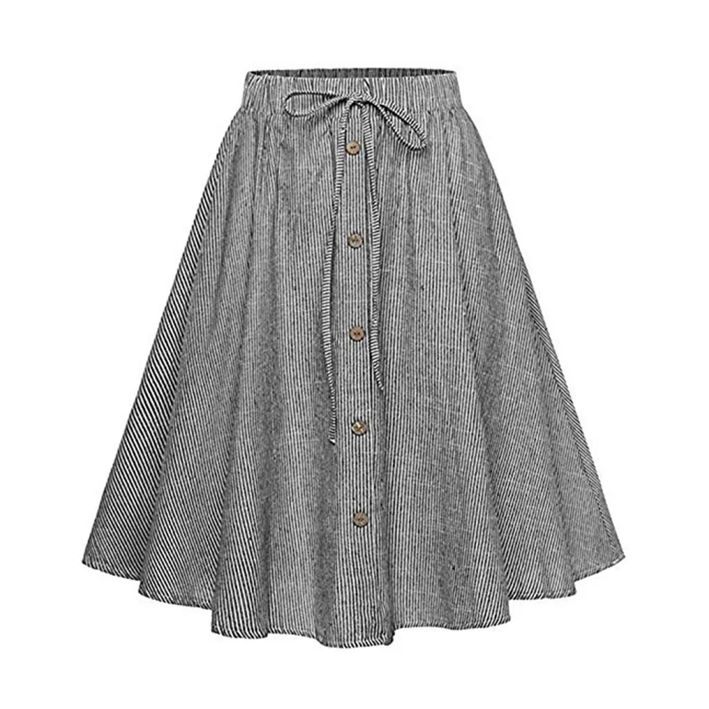 Летние юбки для женщин для s Готический Кнопка Твердые линии Юбки Высокая талия faldas mujer moda