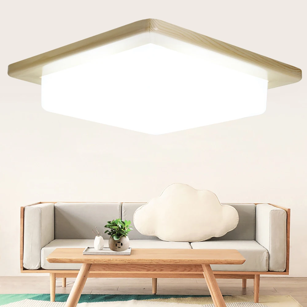 

16W Wood Square Energy Efficient LED Ceiling Light 1000lm 5000K Natrual White Lighting Fixture For Kitchen Bathroom Dining Room
