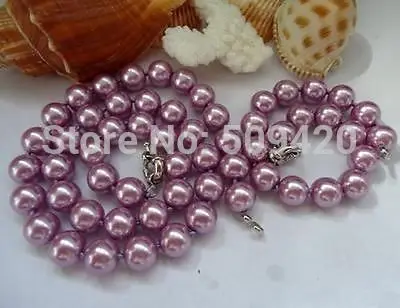 

Free Shipping Wholesale>>>10mm Purple Sea Shell Pearl Round Necklace Bracelet set #@