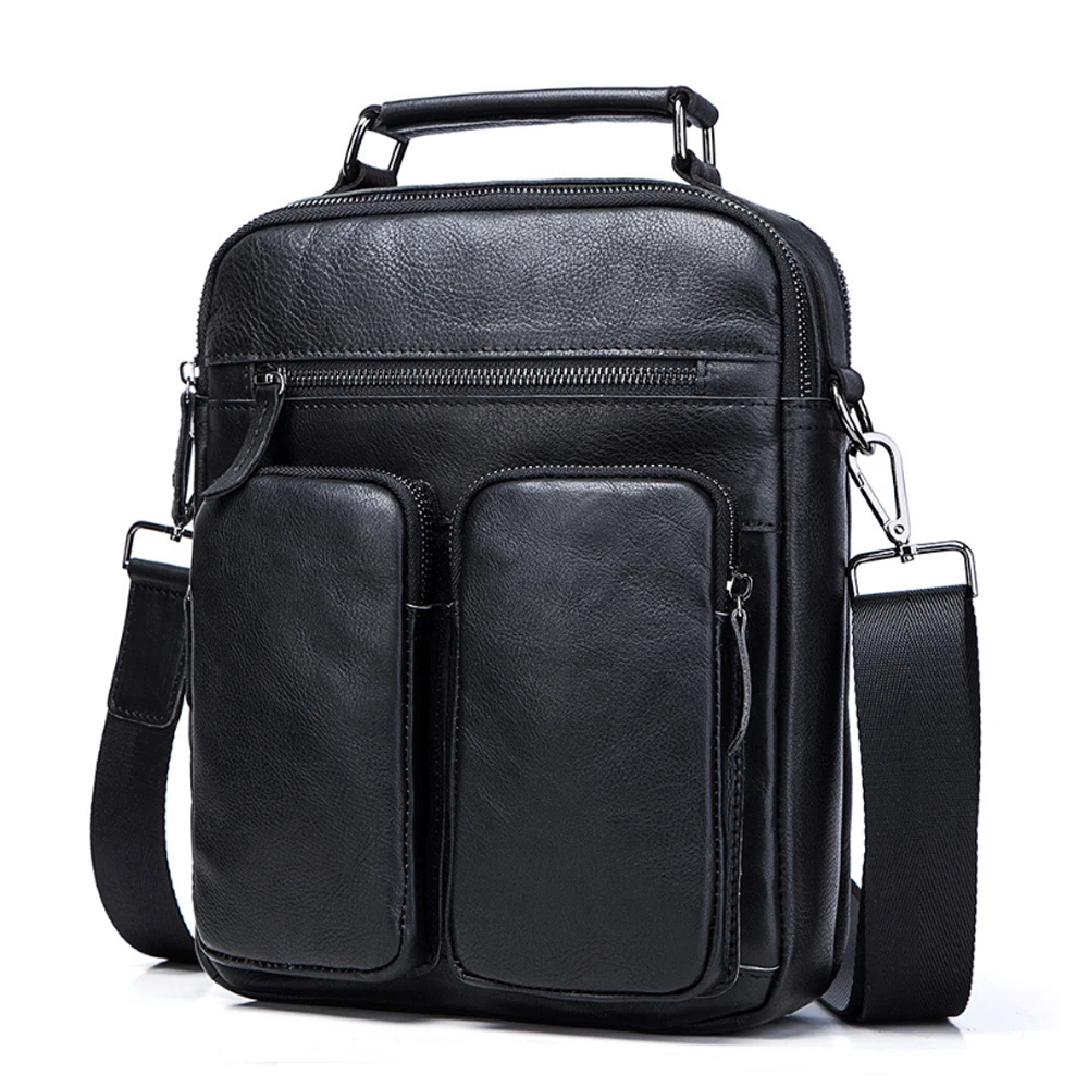 

2018 New Genuine Leather Men Black Handbags Casual Multi-function Waterproof Shoulder Bags Vintage Large Capacity Messenger Bag