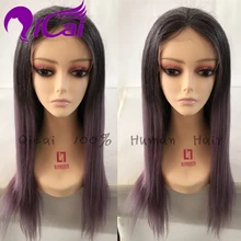 Purple Front Lace Wig Brazilian Virgin Hair Nature Hairline With Baby Hair Straight Bob Ombre 2 Tone 1B Purple Full Lace Wig