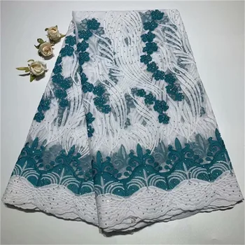 

2019 African Lace Fabric High Quality French Net Lace Fabric With Rhinestones White African Lace Fabric For Nigeria Lace Wedding