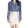 office Lady Chiffon Blouse Shirt Summer Blouse Tops Long Sleeve V Neck Female Blouse 5