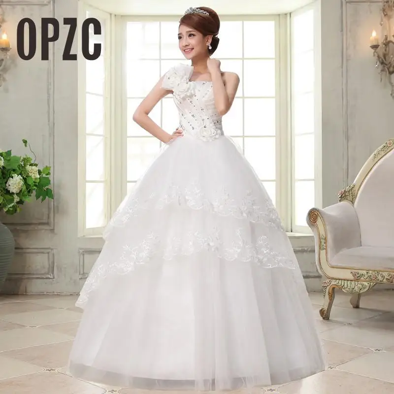 

Real photo 2017 Hot Sale Sweetangel Sleeveless Organza Strapless None Floor-length Crystal One Shoulder Princess Wedding Dress