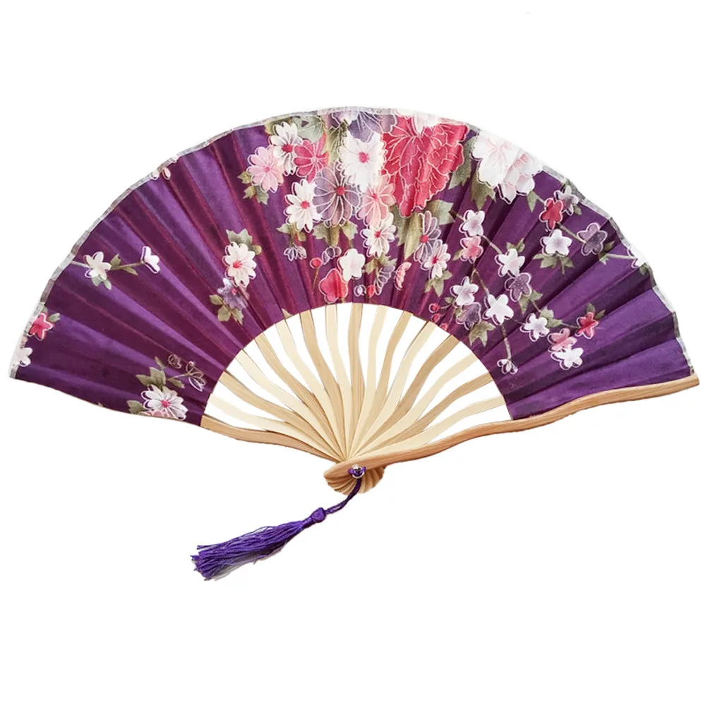 

Vintage Bamboo Folding Hand Held Flower Fan Chinese Dance Party Pocket Gifts Party Wedding fan Summer fan drop ship