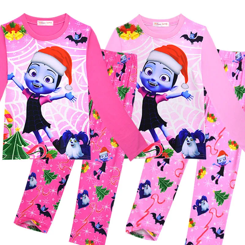 

utumn Girls Christmas Vampirina Pajamas Children Vampire Clothing Set Long Sleeve Sleepwear COTTON Tops Trousers home wear