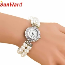 SunWard Wacthes Girls College students Stunning Trend Model New Golden Pearl Quartz Bracelet Watches 2017 NEW Drop Transport