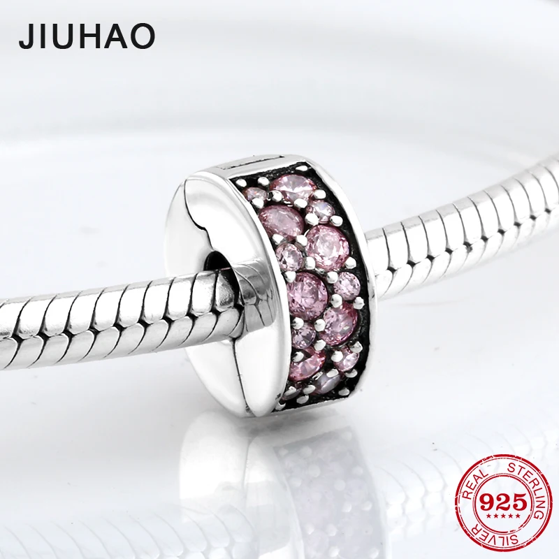 

New 925 Sterling Silver fashion Light pink sparkling CZ Clips Lock beads Fit Original Pandora Charms Bracelets jewelry making