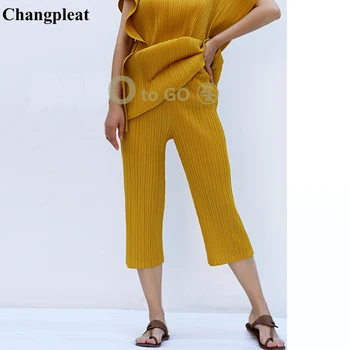 

Changpleat 2019 Summer new Women Pants Miyak Pleated Fashion Design Solid Loose Elastic waist Large Size Female Pants Tide P9808