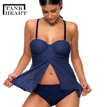 Бак с кружевными вставками, с узором в сердечко, черный, красный бюстгальтер с эффектом «пуш-ап» из двух частей купальник Танкини большого размера, купальник платье Бикини для плавания костюм для женщин XXXL