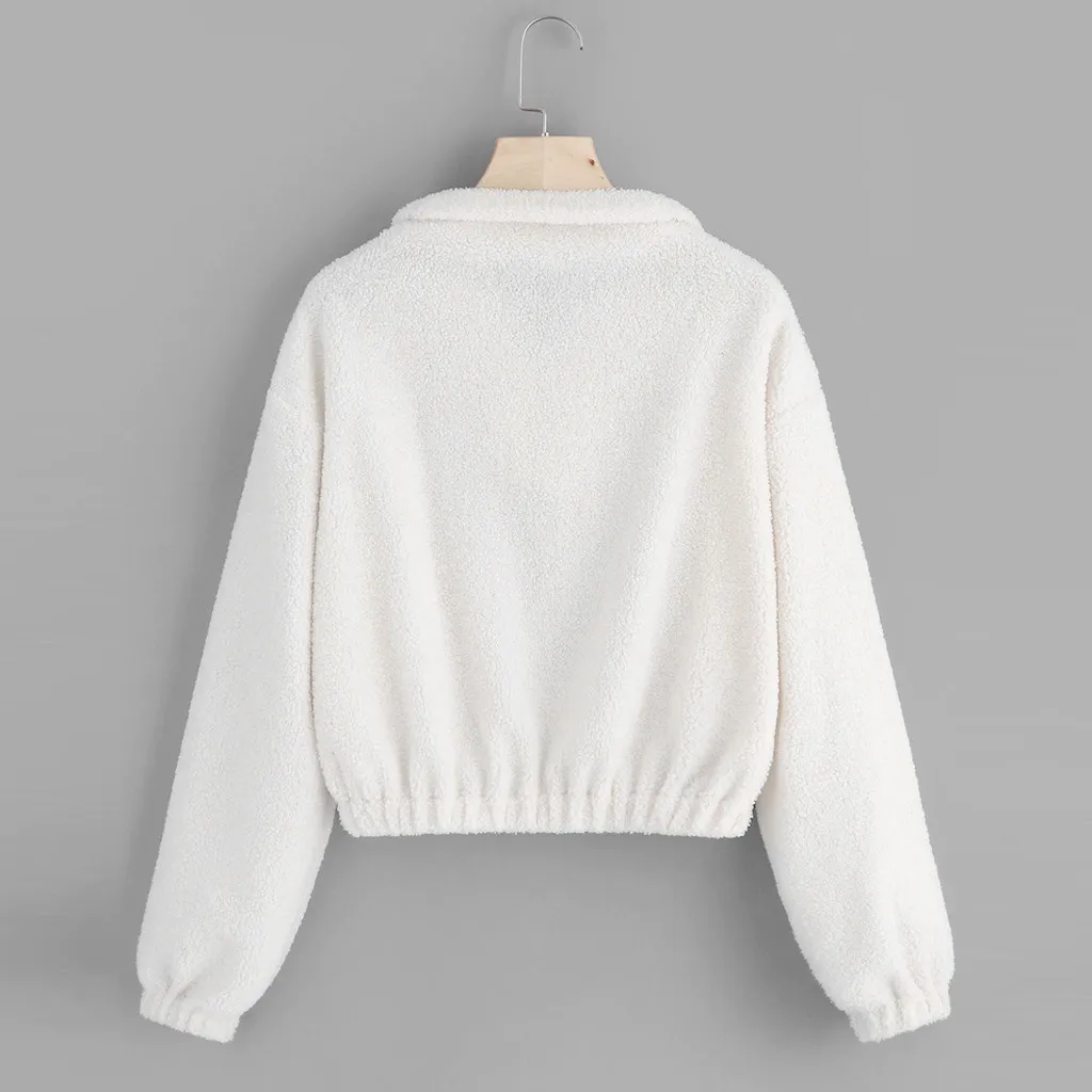 Women's Sweatshirt Long Sleeve Casual Quarter Zip Elastic Hem Sweatshirt Turndown Collar Pullover Tops Blouse Winter Hoodies#D8
