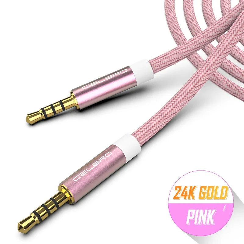 3,5 мм Aux кабель папа-папа Aux удлинитель для huawei P20 Pro P10 P9 Plus Honor V10 10 V9 9 длинный 3,5 вспомогательный шнур провод - Цвет: Pink