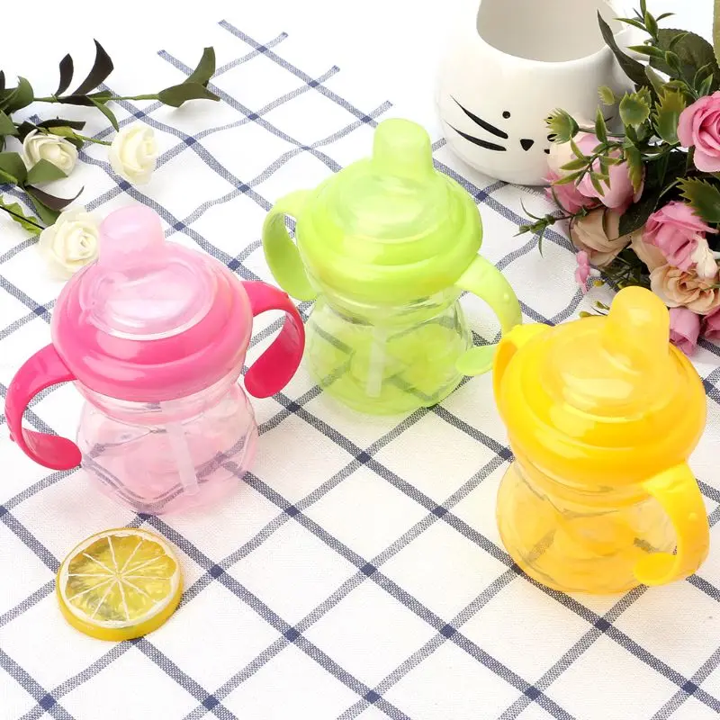 

Baby Bottle 260ml Milk Water Feeding Cup Learn Drink Training Handle Nipple Safe