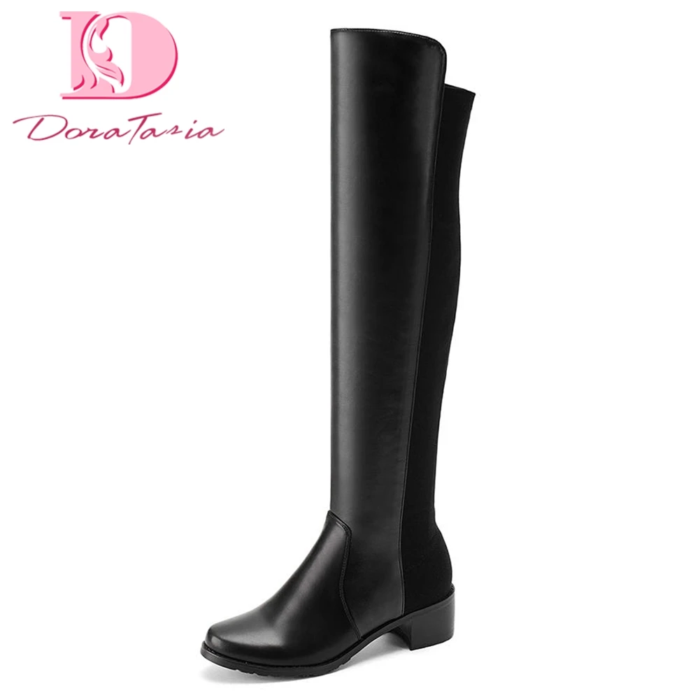 

DoraTasia 2018 brand Large Size 34-43 Over The Knee Boots Woman Shoes Add Fur Square Heels Shoes Woman Winter Boots