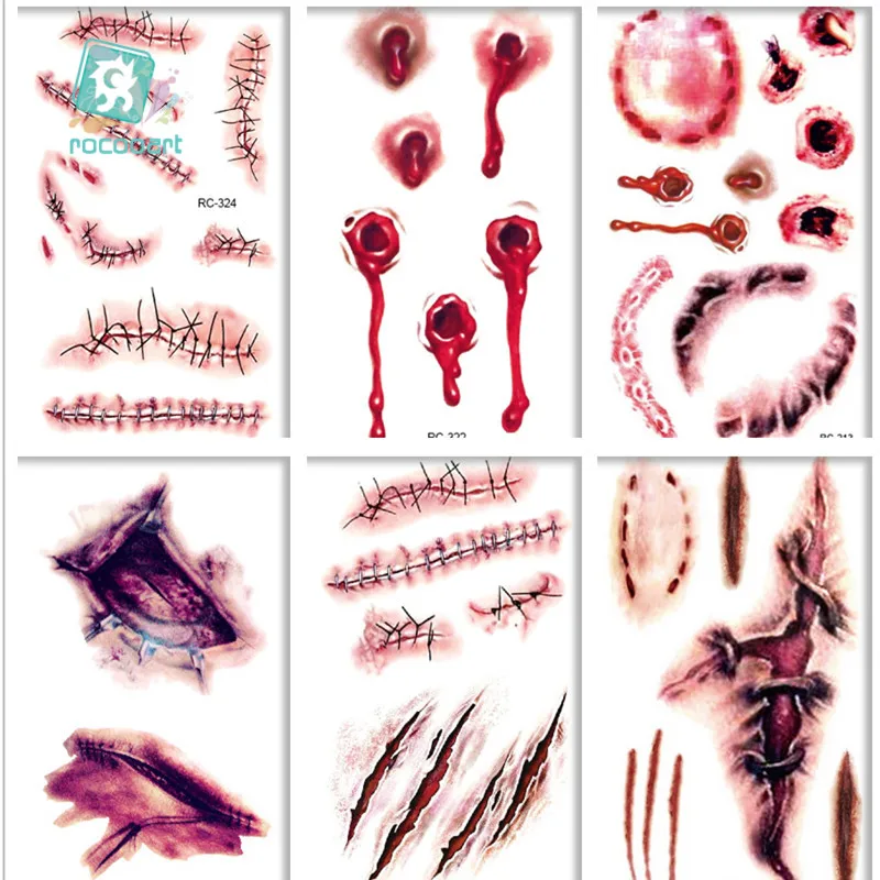 

New 2019 Halloween Zombie Scar Tattoos Fake Scars Bloody Makeup Halloween Decoration Horror Wound Scary Blood Injury Sticker