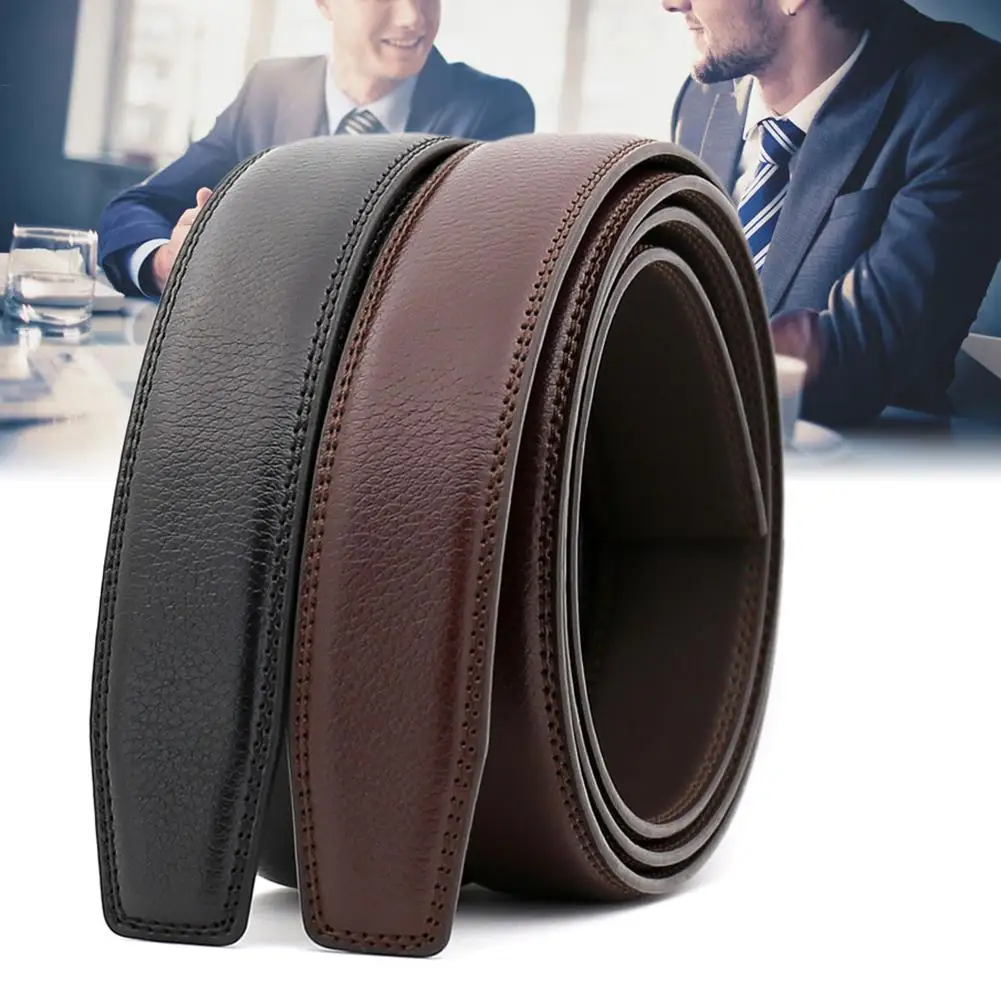 1Pc Business Men's Soft Faux Leather Belt No Buckle Wide Band