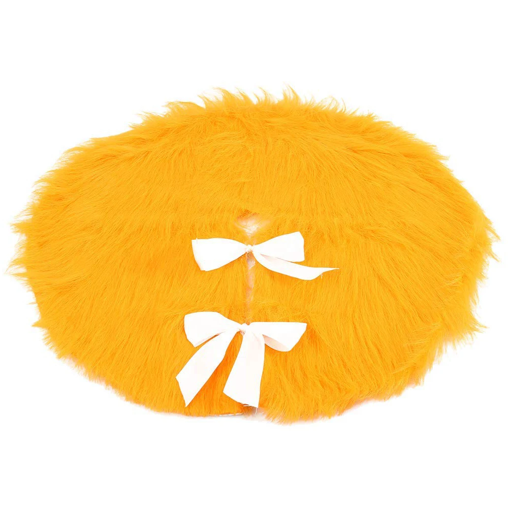 

78CM Christmas Tree Skirts with Bowknot Yellow Faux Fur Plush Tree Skirts Base Floor Mat Cover Xmas Decorations