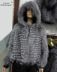 Linhaoshengyue литиевых меха лисы с капюшоном пальто с длинными рукавами