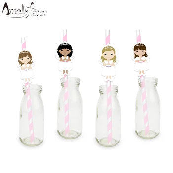 

My First Communion Theme Party Straws Series 2 Girls Paper Straws Wedding Birthday Event Party Decorations Supplies Girl Straw