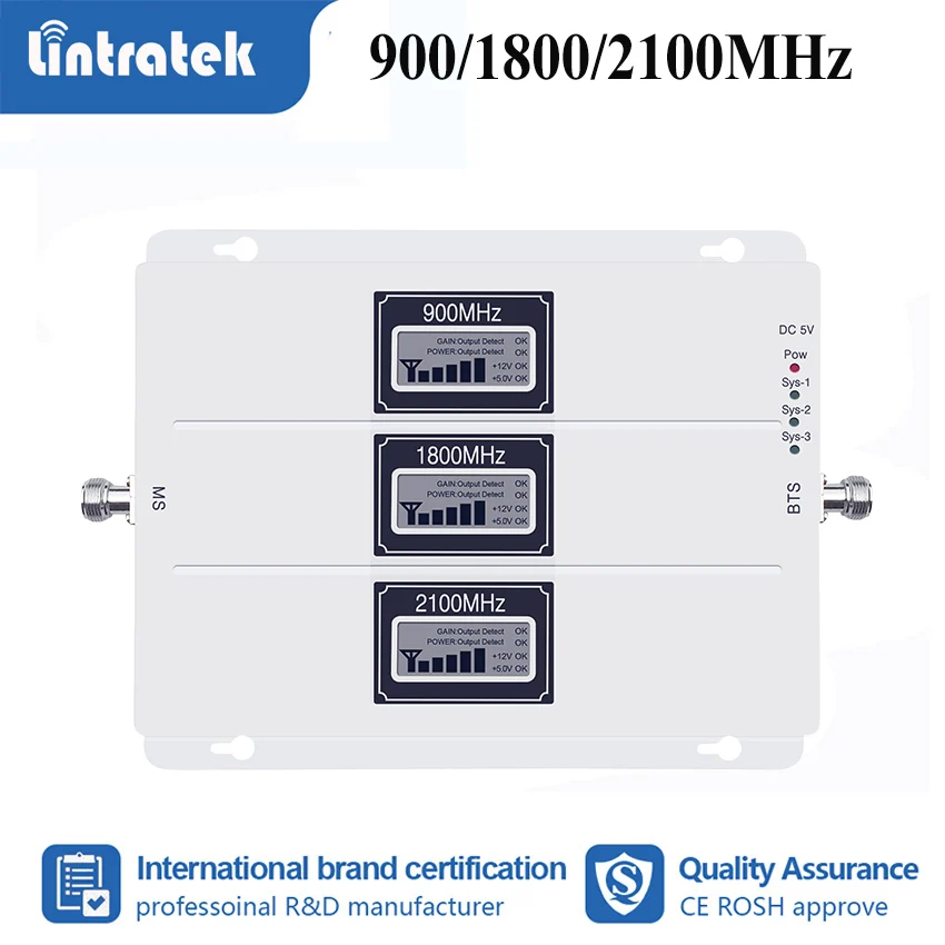 Lintratek 900/1800/2100 МГц трехчастотный усилитель сигнала 70 дБ GSM 3g UMTS 4G LTE 3 LCD мобильный
